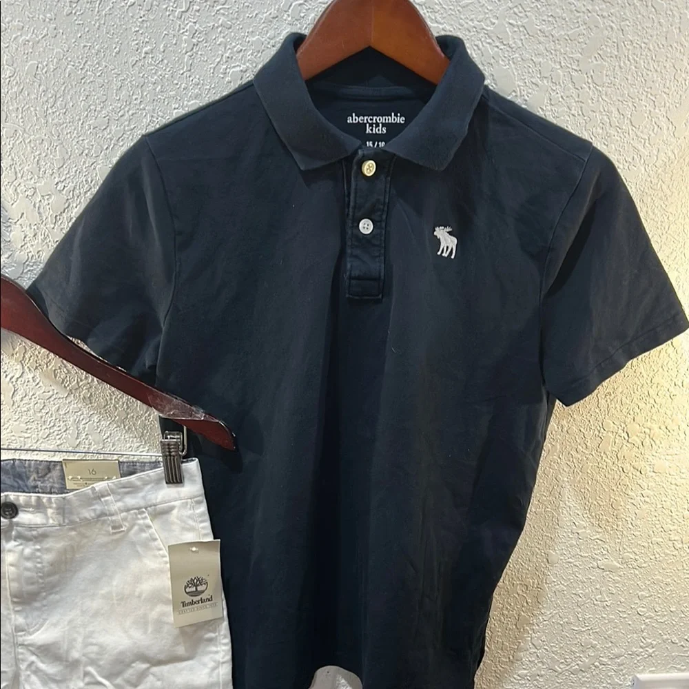 Abercrombie Black Polo Shirt and Timberland White Shorts Set size 16Boys set GUC
